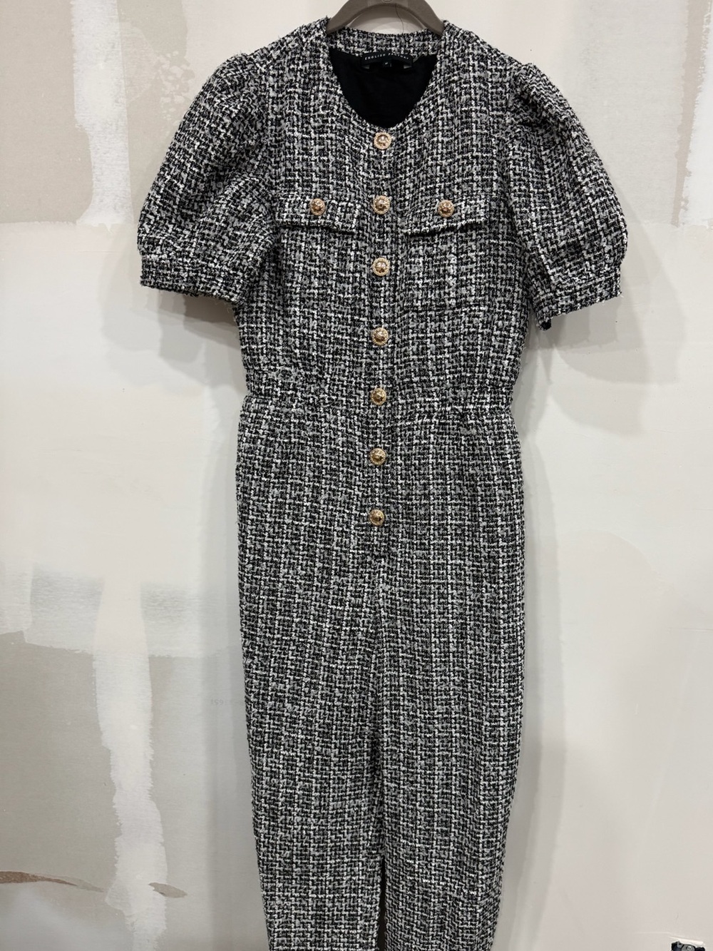 English Factory Black & White Tweed Button-Front Jumpsuit